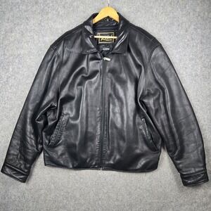 Reed‎ Leather Jacket Mens 2XL Black Bomber Heavyweight Liner Full Zip Y2k